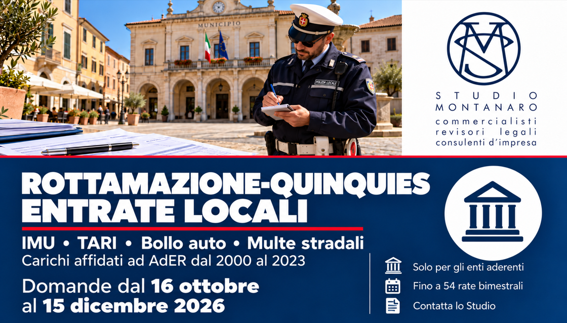 ROTTAMAZIONE-QUINQUIES DELLE ENTRATE LOCALI: DOMANDE DAL 16 OTTOBRE AL 15 DICEMBRE 2026